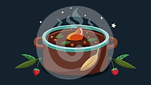 The steam rising from the pot reveals a hidden blend of chilies nuts and herbs in the slowcooked mole sauce.. Vector photo