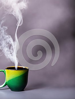 Steam and Savor: Green Porcelain Cup with Hot Coffee