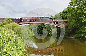 Steam train on bridge