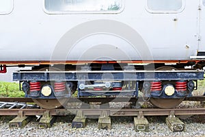 Steam train close up on vintage railway