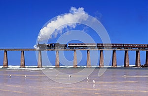 Steam train crossing Kaaimans River bridge South Africa