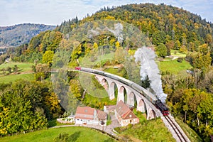 Steam train locomotice railway engine of SchwÃÂ¤bische Waldbahn in Rudersberg, Germany