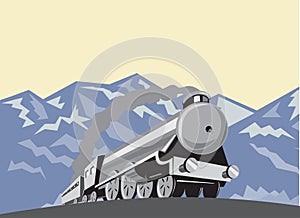 Steam Train Locomotive Mountains Retro