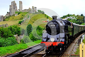 Steam Train passing Corfe Castle