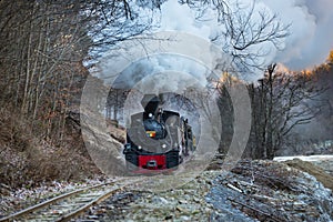 Steam train puffing along the tracks