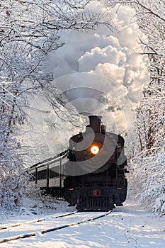 Steam train in snow