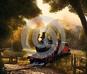 Steam train speeding through historic railway with nostalgic charm