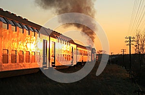 Steam train during sunset