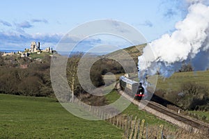 Steam Train on the Swanage Railway near Corfe Castle, Dorset.England