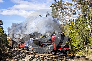 Steam Train travelling through Macedon, Victoria, Australia, September 2018