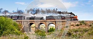 Steam Train Travelling Over Old Bluestone Bridge, Sunbury, Victoria, Australia, October 2018