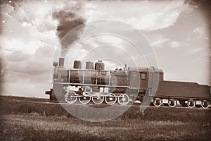 Steam train in vintage sepia