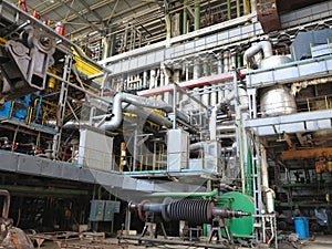 Steam turbine, generator, machinery, pipes, tubes, at power plan
