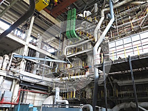 Steam turbine, generator, machinery, pipes, tubes, at power plan