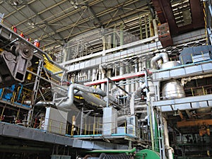 Steam turbine, generator, machinery, pipes, tubes, at power plan