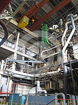 Steam turbine, generator, machinery, pipes, tubes, at power plan