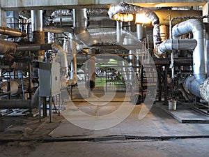 Steam turbine, machinery, pipes, tubes at power plant