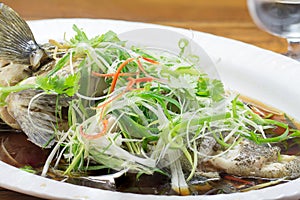 Steam whole garoupa with soy sauce photo