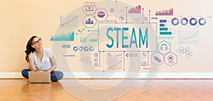 STEAM with young woman using a laptop computer