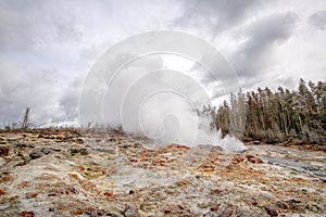 Steamboat Geyser Erupting in Cold Fall