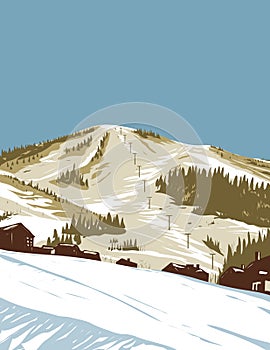 Steamboat Ski Resort in Steamboat Springs in Routt County Colorado WPA Poster Art photo