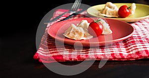 Steamed chinese jiaozi with tomato