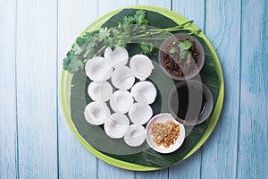 Steamed Chwee Kueh aka Water Cakes / It`s a teochew delicacy consisting of steamed rice cake with fried