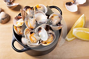 Steamed cockles ready to eat. Cerastoderma edule