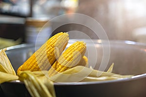 Steamed corn on the market in China