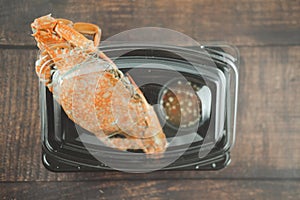 Steamed crab and Thai seafood sauce steamed and cooked pack in plastic box for delivery