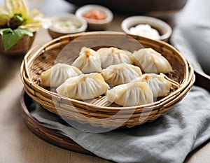 Steamed Dumplings in Bamboo Basket