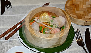 Steamed dumplings with shrimp filling, Vietnamese cuisine, restaurant photo
