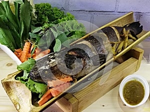 Steamed fish in bamboo, Thai food