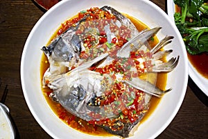 Steamed Fish Head with Diced Hot Red Peppers