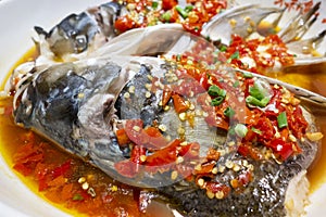 Steamed Fish Head with Diced Hot Red Peppers