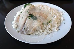 Steamed fish with rice and dill