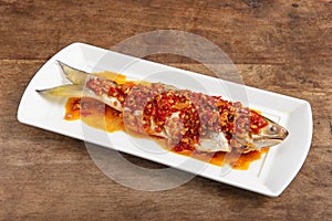 Chop bell pepper fish