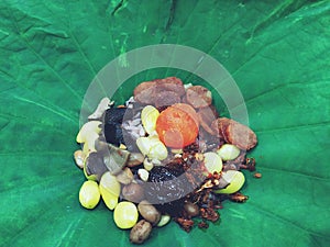 Steamed Fried Rice in Lotus Leaf close up