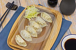 Steamed Gyoza or Chiness water steam dumpling tasty Asian traditional food appetiser