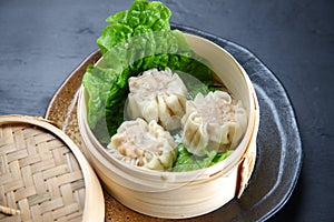 Steamed meat dumpling on a dining table