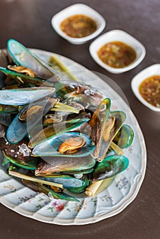 Steamed mussels with basil and lemongrass.