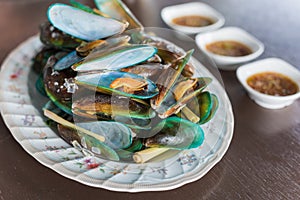 Steamed mussels with basil and lemongrass.