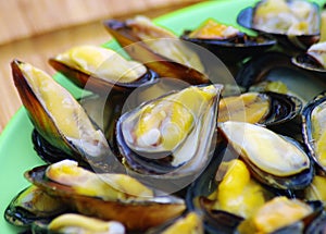 Steamed mussels on the plate