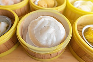 Steamed pork bun in bamboo basket