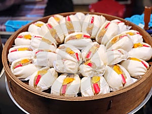 Steamed pork bun steamed for sale at street food