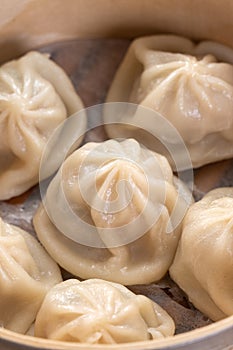 Steamed pork soup dumplings named Xiao long bao in Taiwan