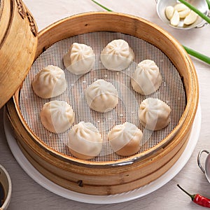 Steamed pork soup dumplings named Xiao long bao in Taiwan