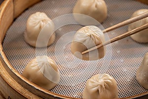 Steamed pork soup dumplings named Xiao long bao in Taiwan