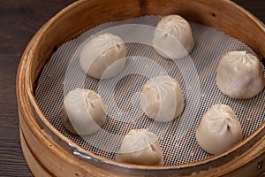 Steamed pork soup dumplings named Xiao long bao in Taiwan