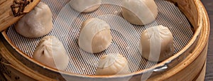 Steamed pork soup dumplings named Xiao long bao in Taiwan